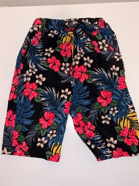 Floral Hawaiian inspired beach shorts